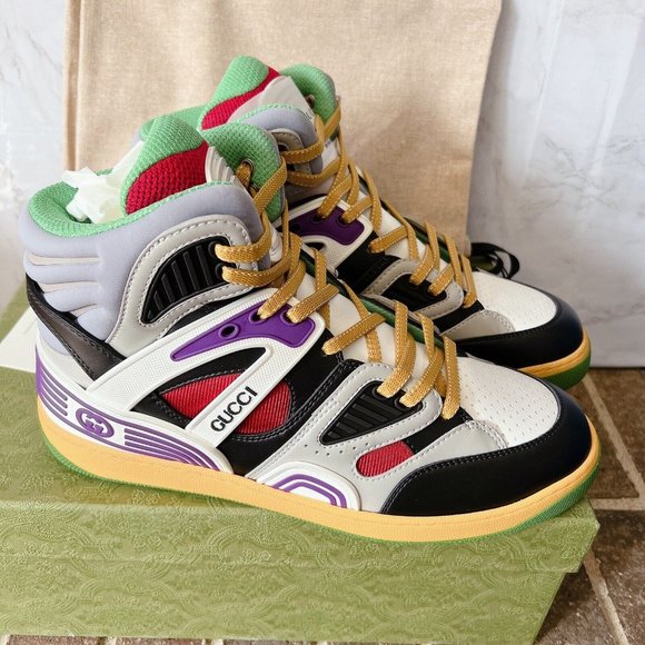 Gucci BASKET Demetra High Top Sneaker Vintage 661303 Black Green Men UK13.5 US14 - Picture 2 of 16